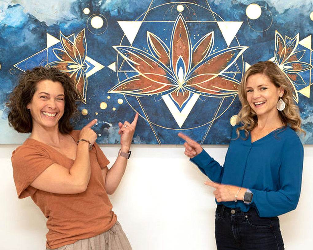 Kristen Barfield of Blooming Life Yoga and Pilates Studio in Zionsville elated to receive commissioned artwork by local artist Julie Davis