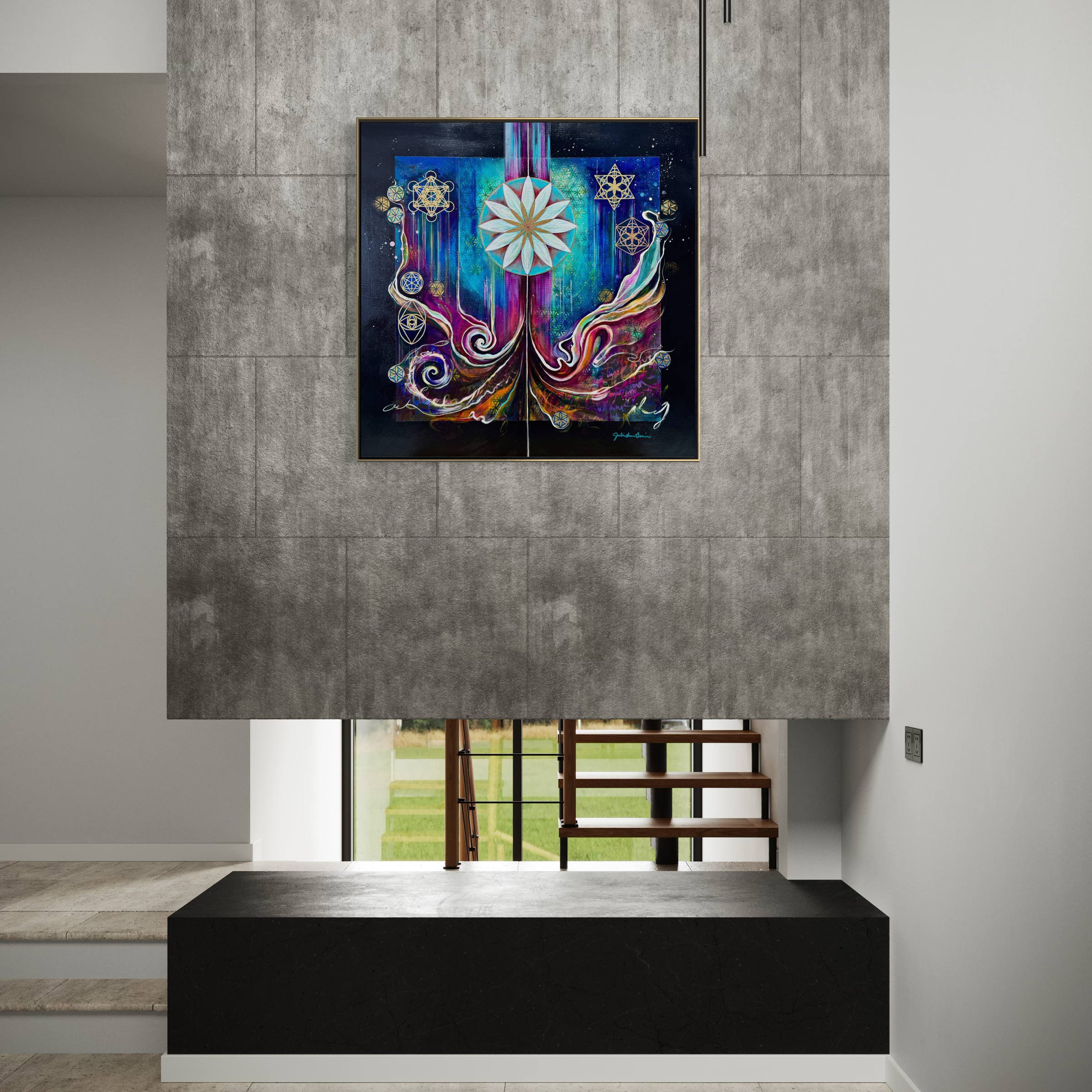 Culminating Consciousness Sacred Geometry Art Julie Davis - in modern interior