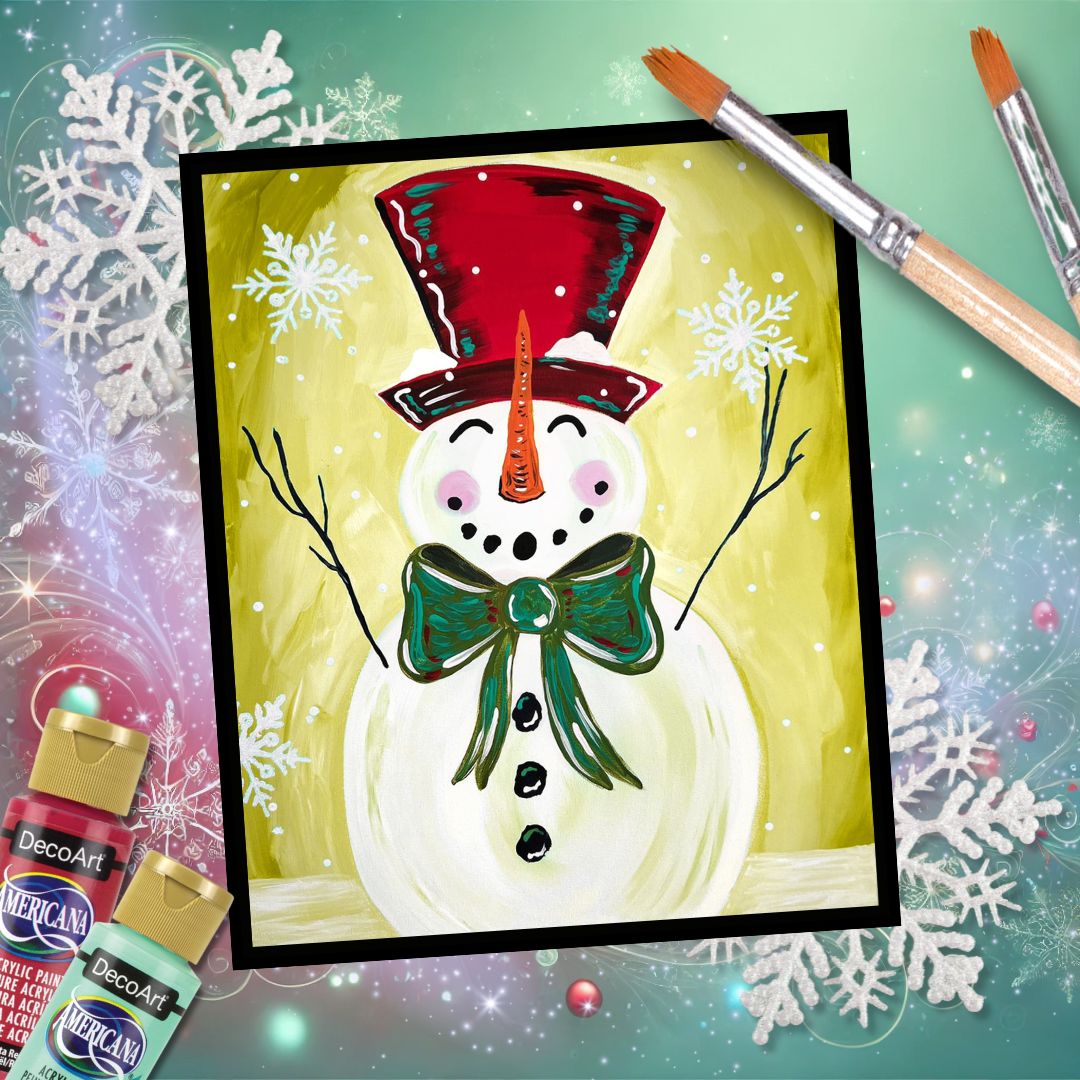 Holiday Snowman with Yellow Background – DIY Paint Party Art Kit