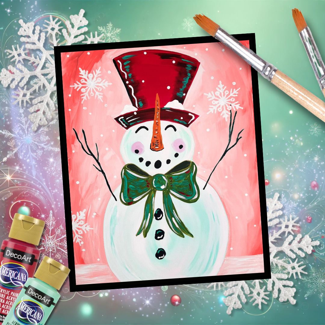 Holiday Snowman with Red Background – DIY Paint Party Art Kit