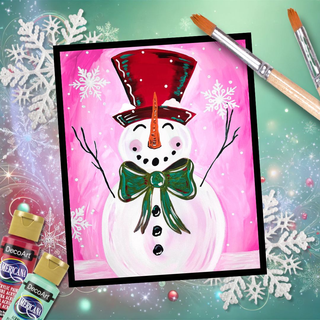 Holiday Snowman with Pink Background – DIY Paint Party Art Kit