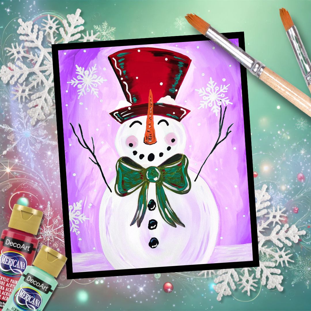 Holiday Snowman with Violet Background – DIY Paint Party Art Kit