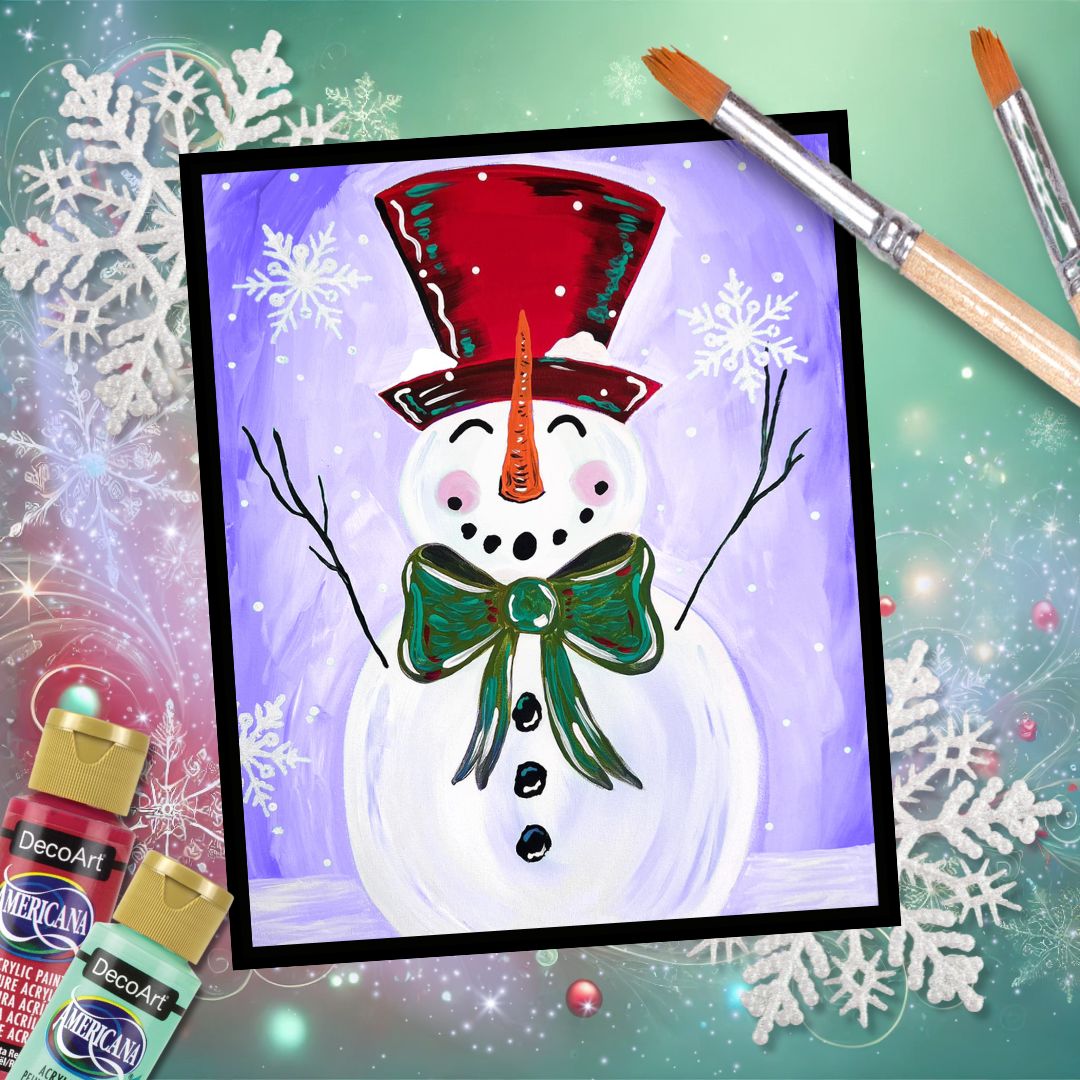 Holiday Snowman with Purple Background – DIY Paint Party Art Kit