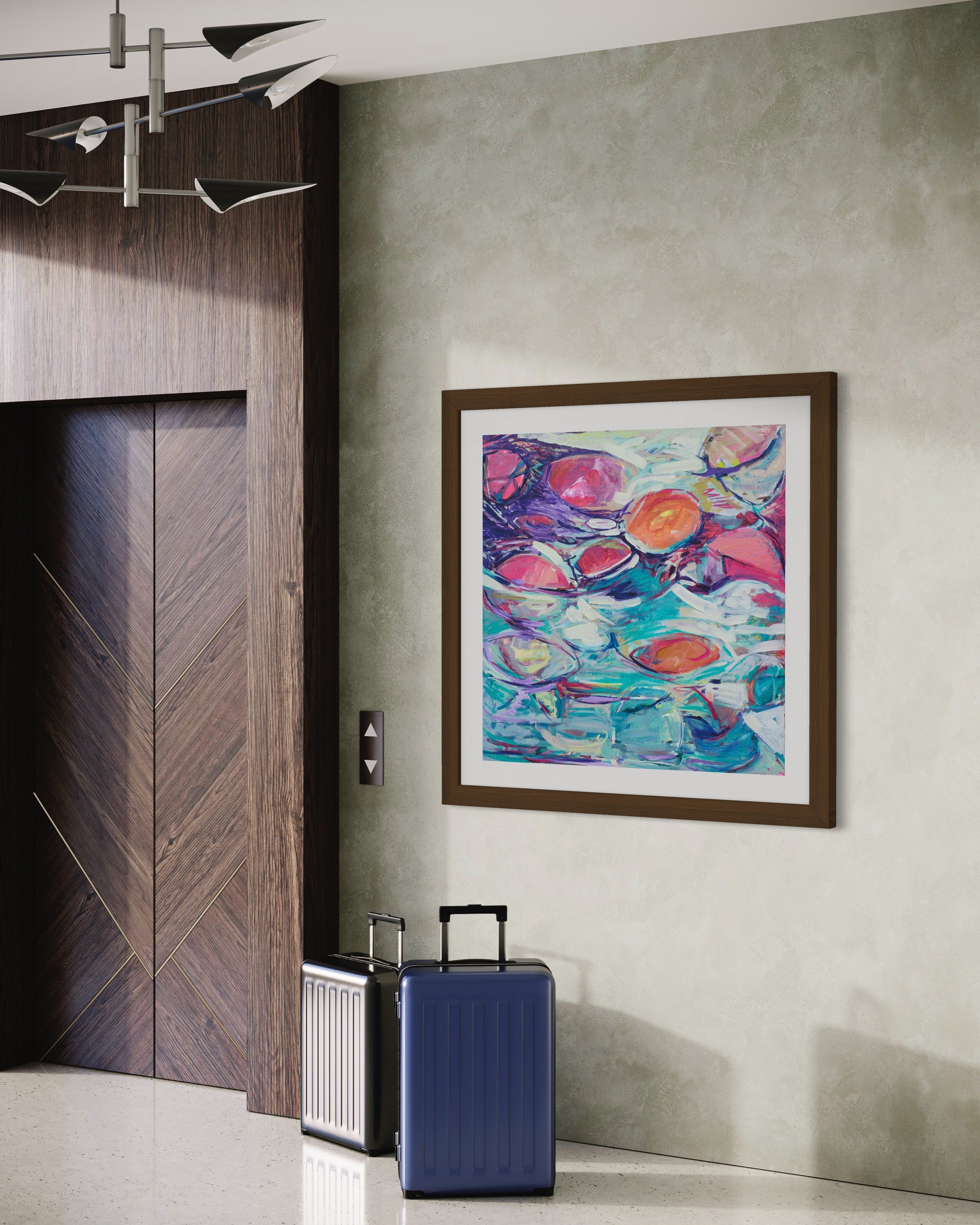 "Reflecting Light" Fine Art Print by Julie Davis in hotel lobby by elevator