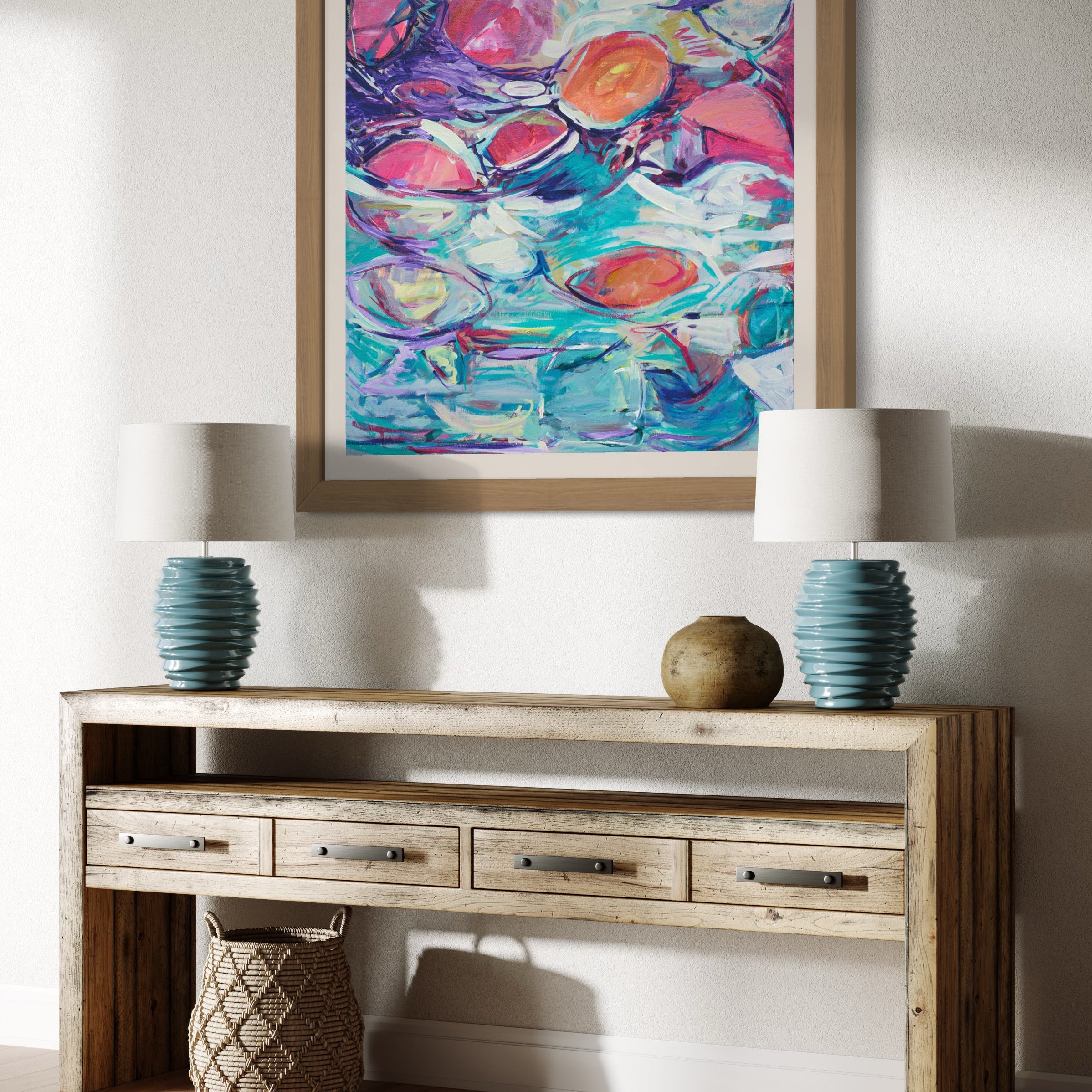 "Reflecting Light" Fine Art Print by Julie Davis framed in natural wood
