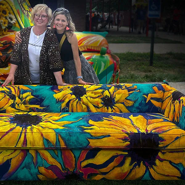 The Sunflower Sofa - original painted furniture by Julie Davis - 2022 Indiana State Fair