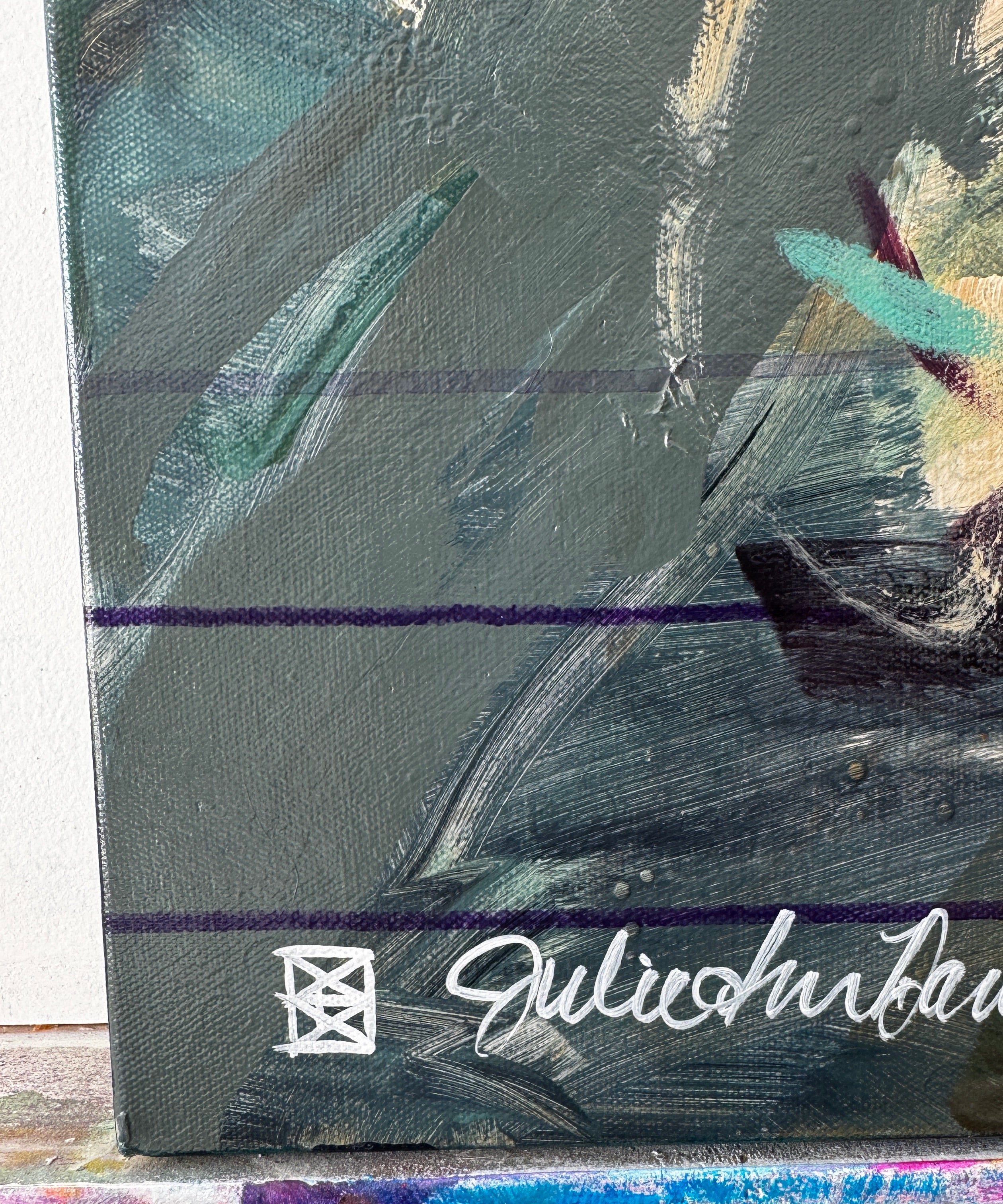 I AM Realized original painting by Julie Davis The Artist - close up of artist signature
