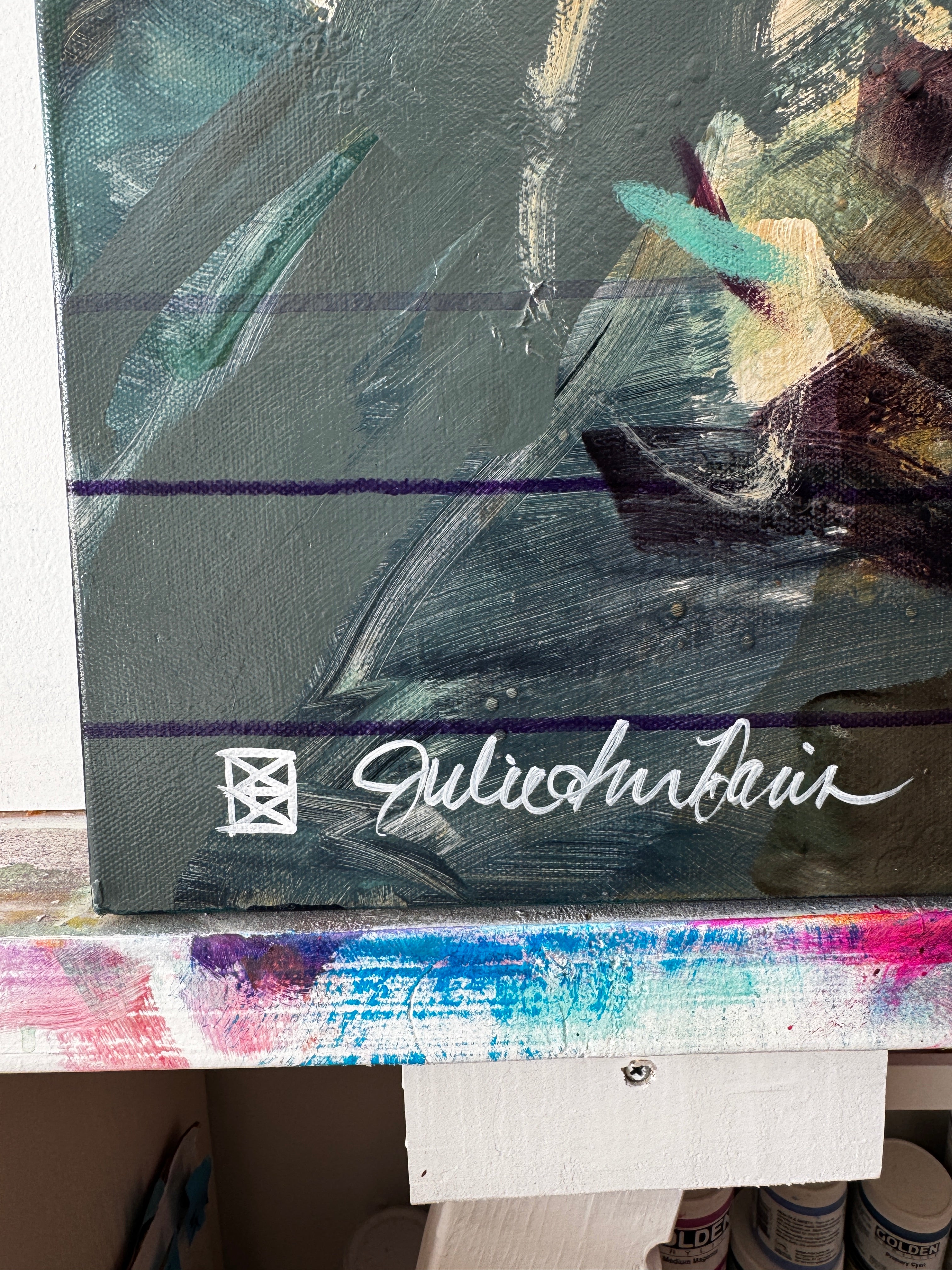 I AM Realized original painting by Julie Davis The Artist - close up of artist signature