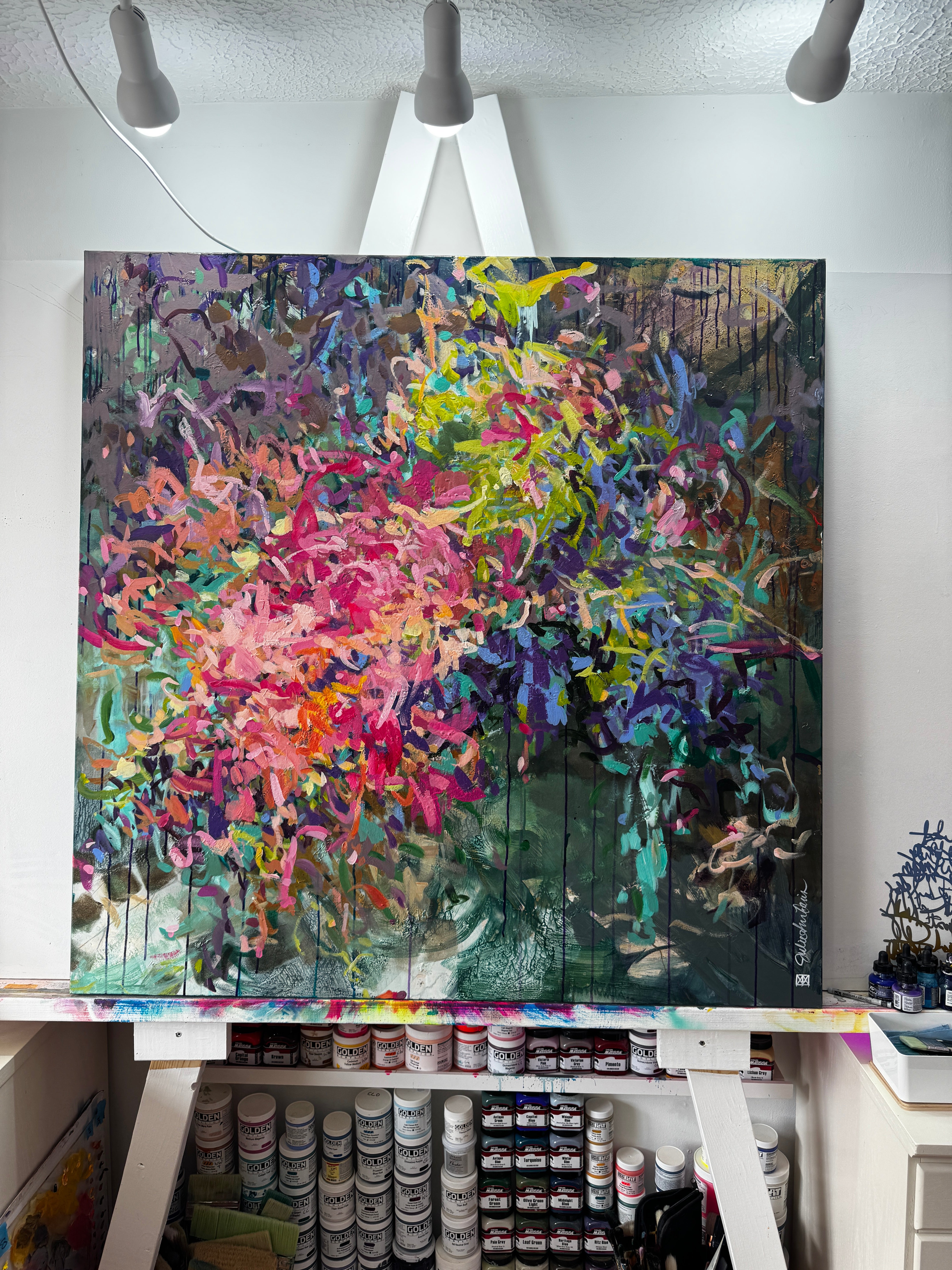 I AM Realized original painting by Julie Davis The Artist sits on the artists ease in her home studio