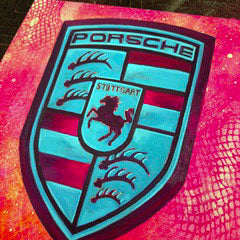 detail of mint grun legacy painting showing layered brushwork and automotive inspired design elements