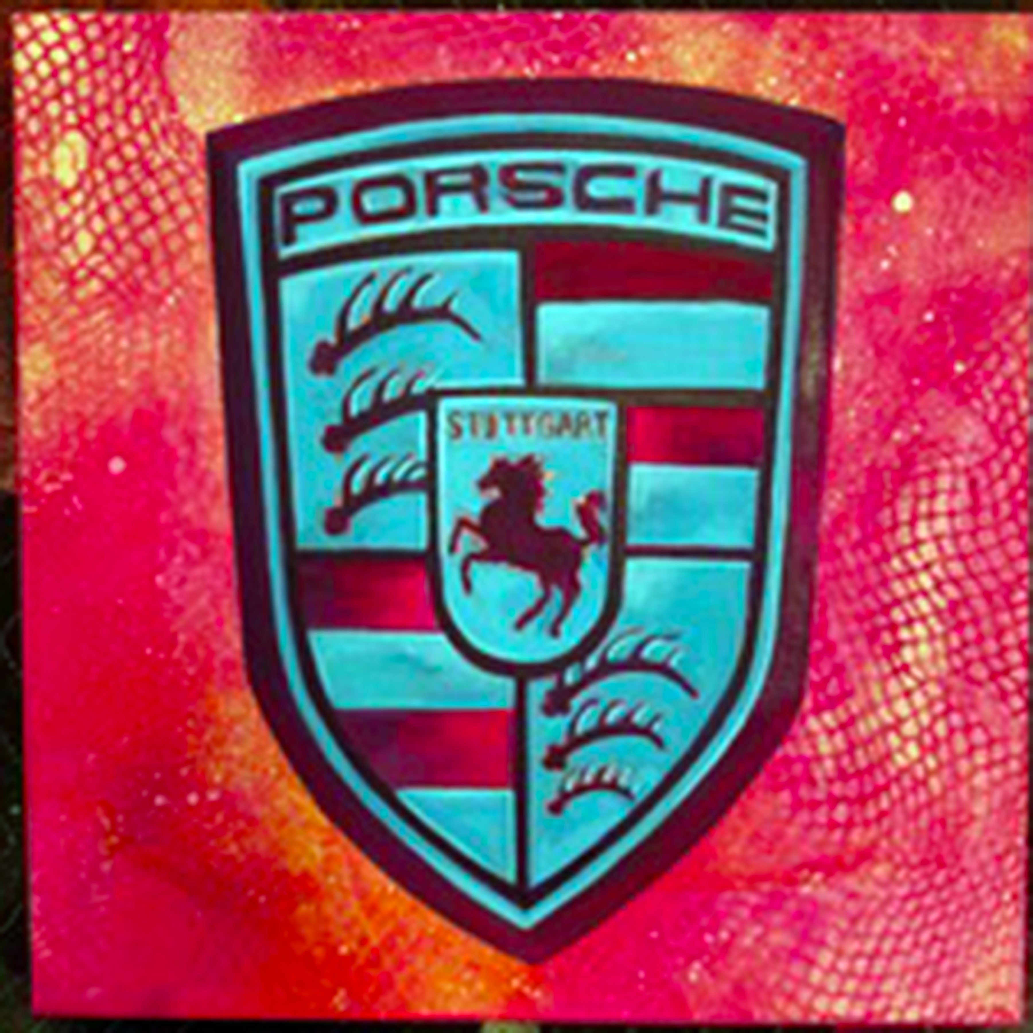 mint grun legacy original painting by julie davis inspired by stuttgart crest automotive emblem