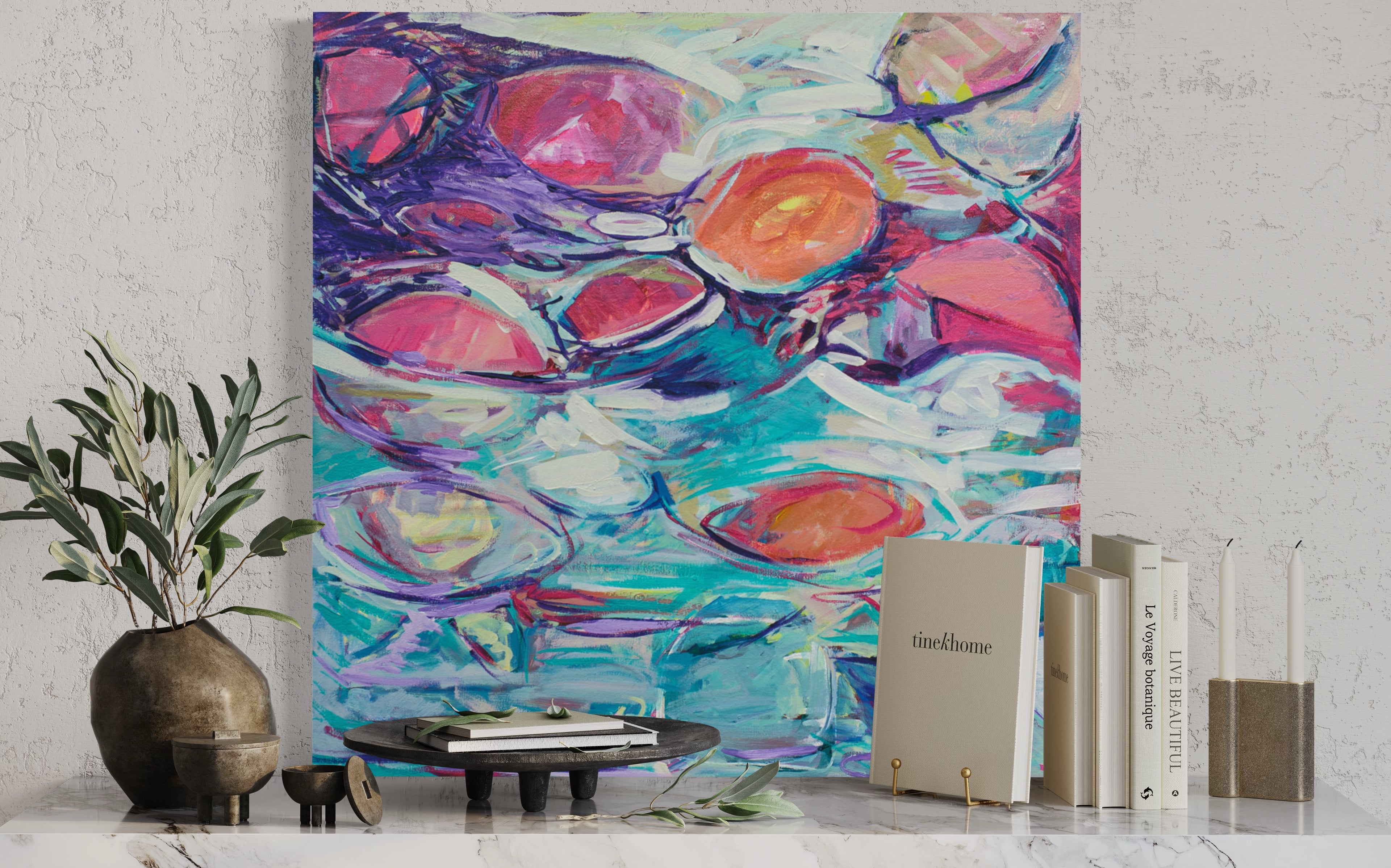 Reflecting Light canvas print front view on credenza