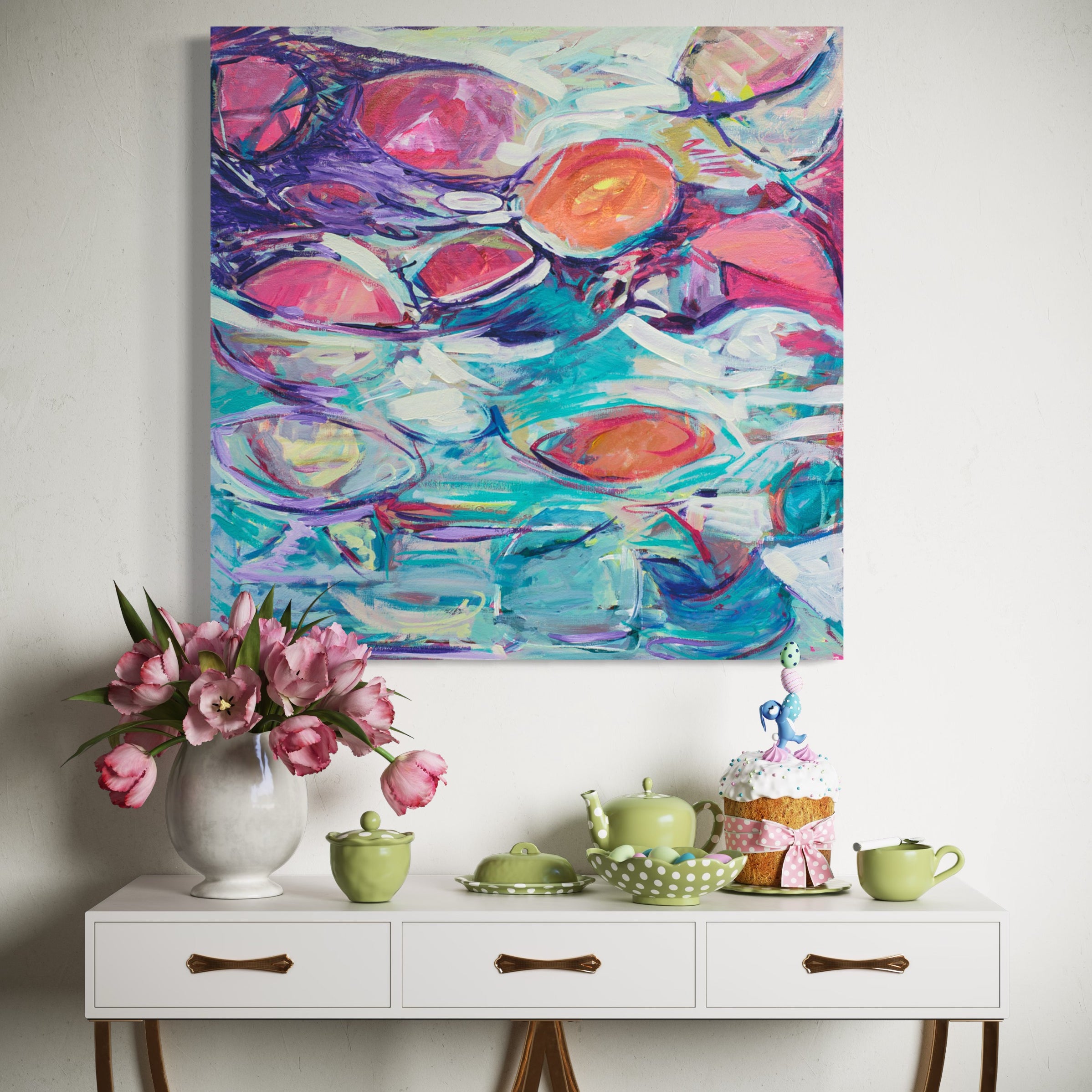 Reflecting Light canvas print front view on wall above buffet