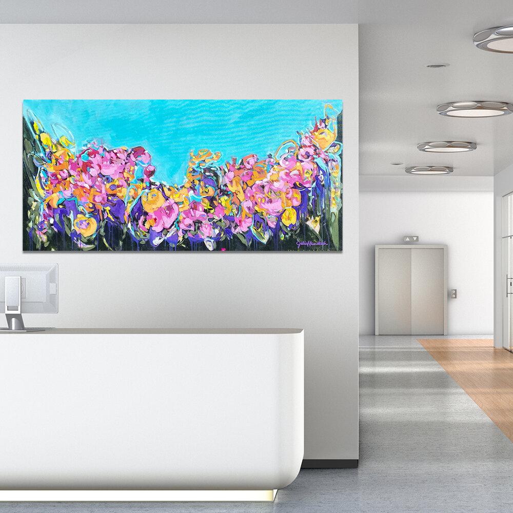 "Fresh Faith" original painting on canvas by Julie Davis hangs in a beautiful bright reception room.