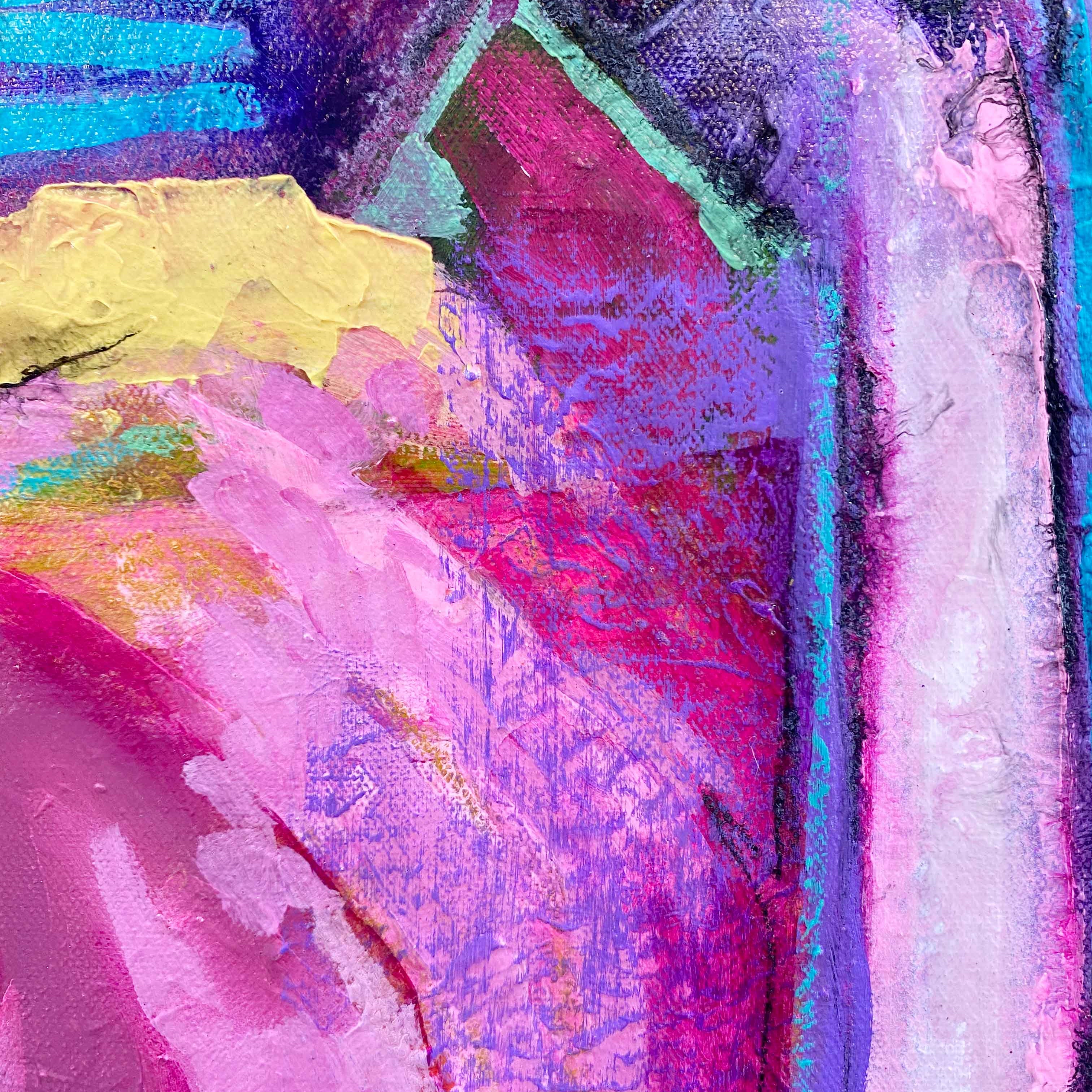 House on the Hill original painting on canvas by Julie Davis - detail