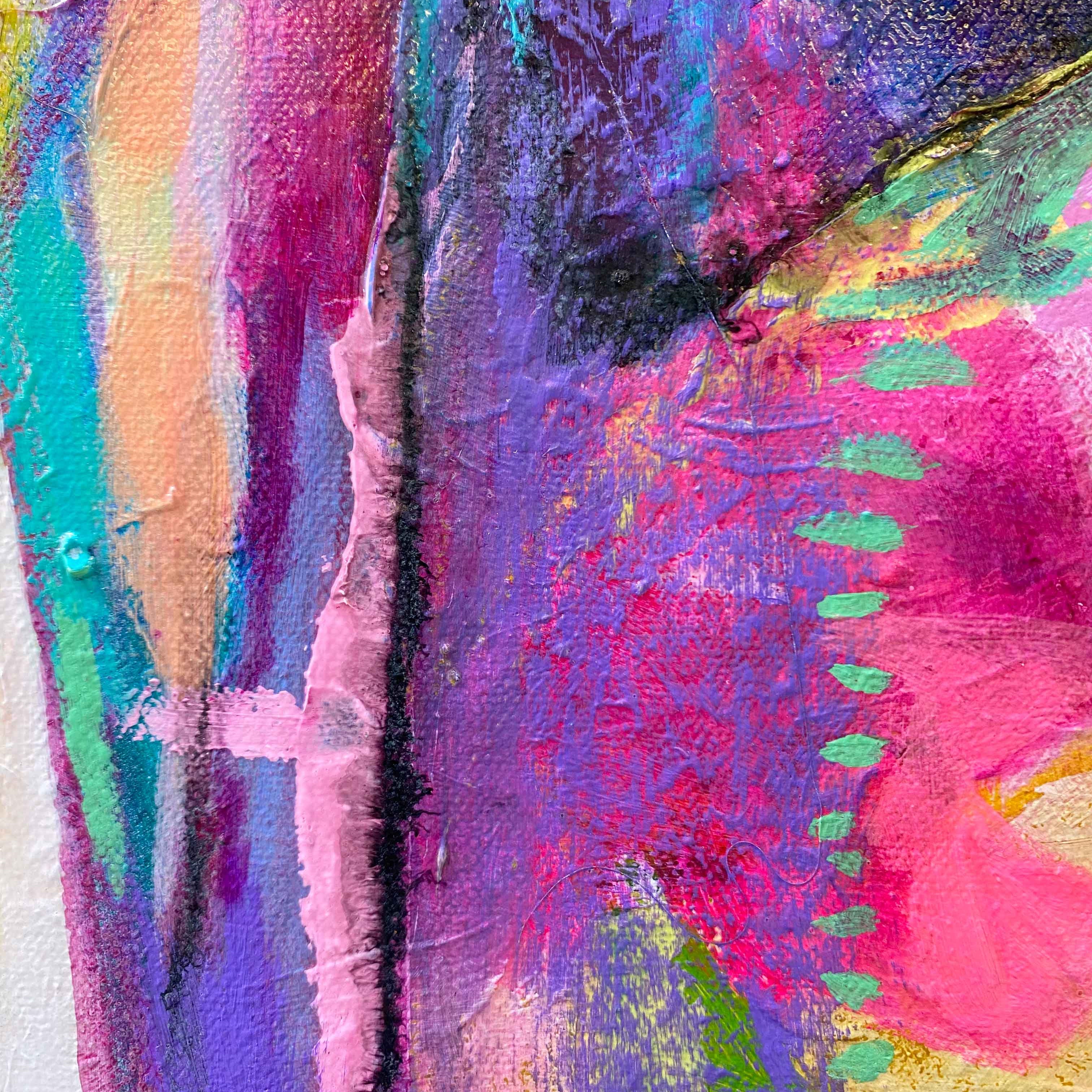 Detail image of "House on the Hill" original painting on canvas by Julie Davis.