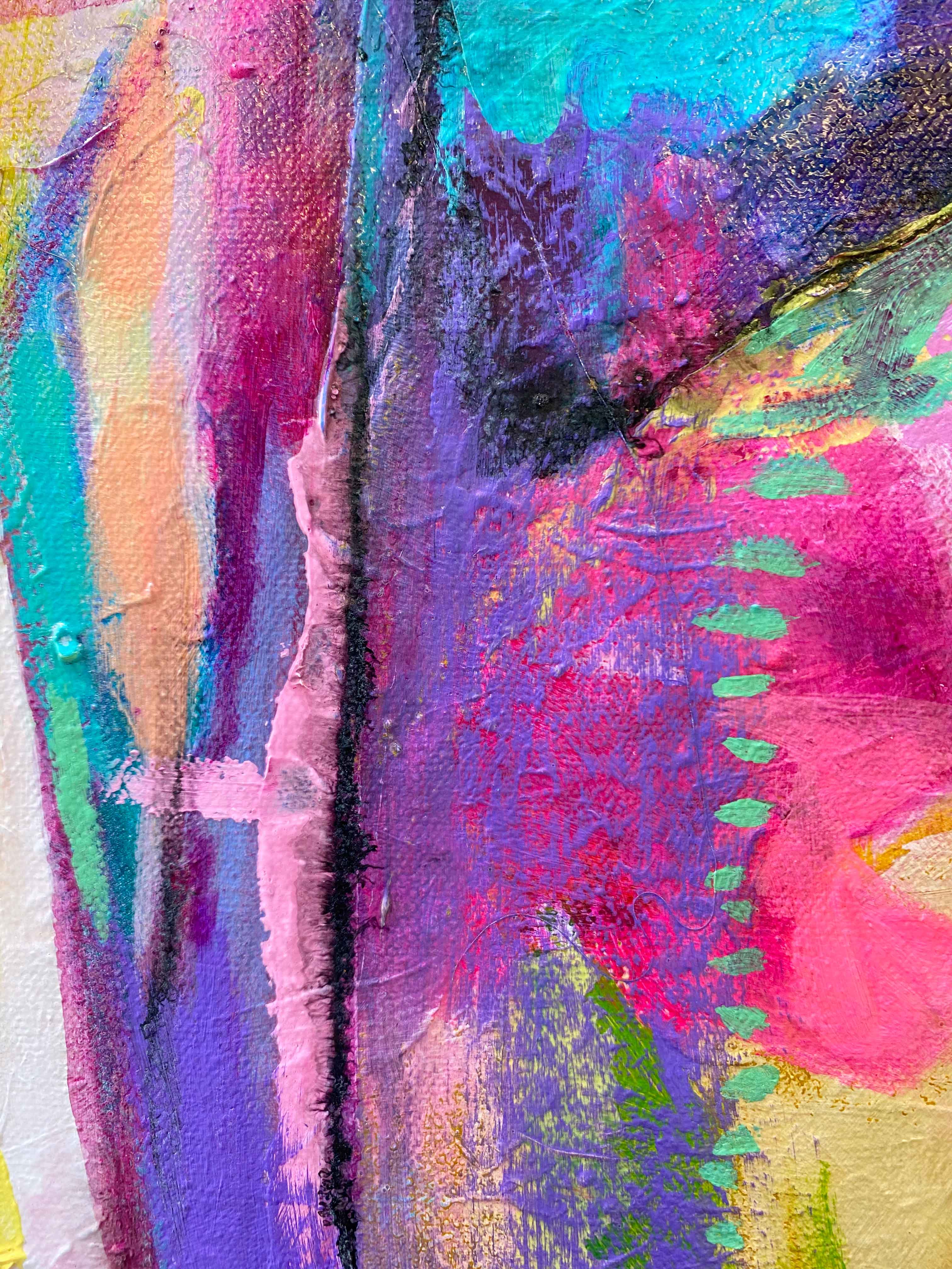Detail image of "House on the Hill" original painting on canvas by Julie Davis.