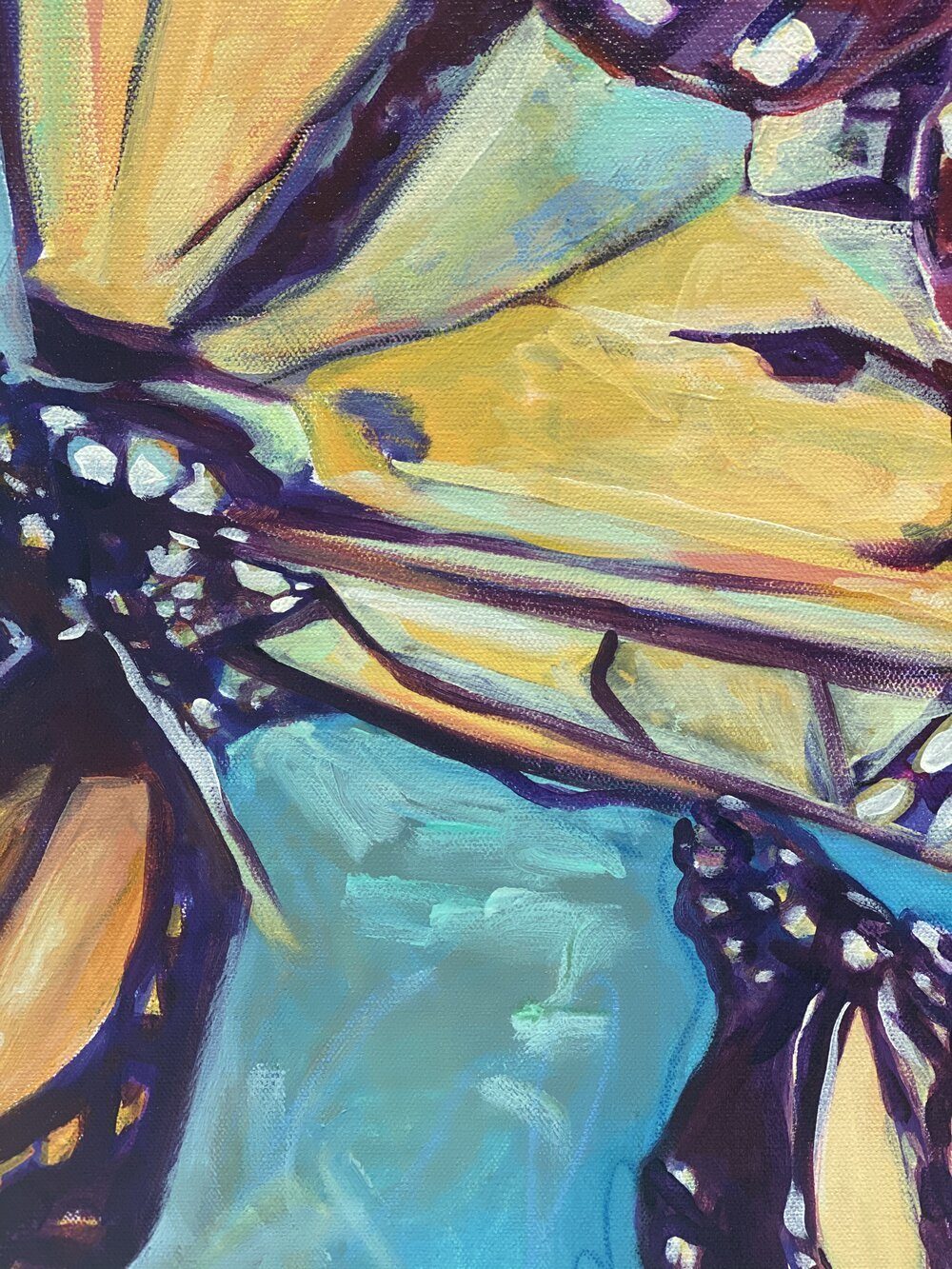 “Transformation Taking Flight” original painting on large canvas by Julie Davis - detail of painting