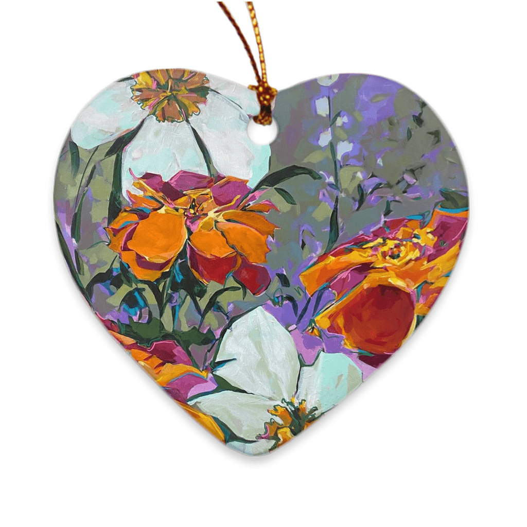 Heart shaped "I Love You More" porcelain ornament by Julie Davis.