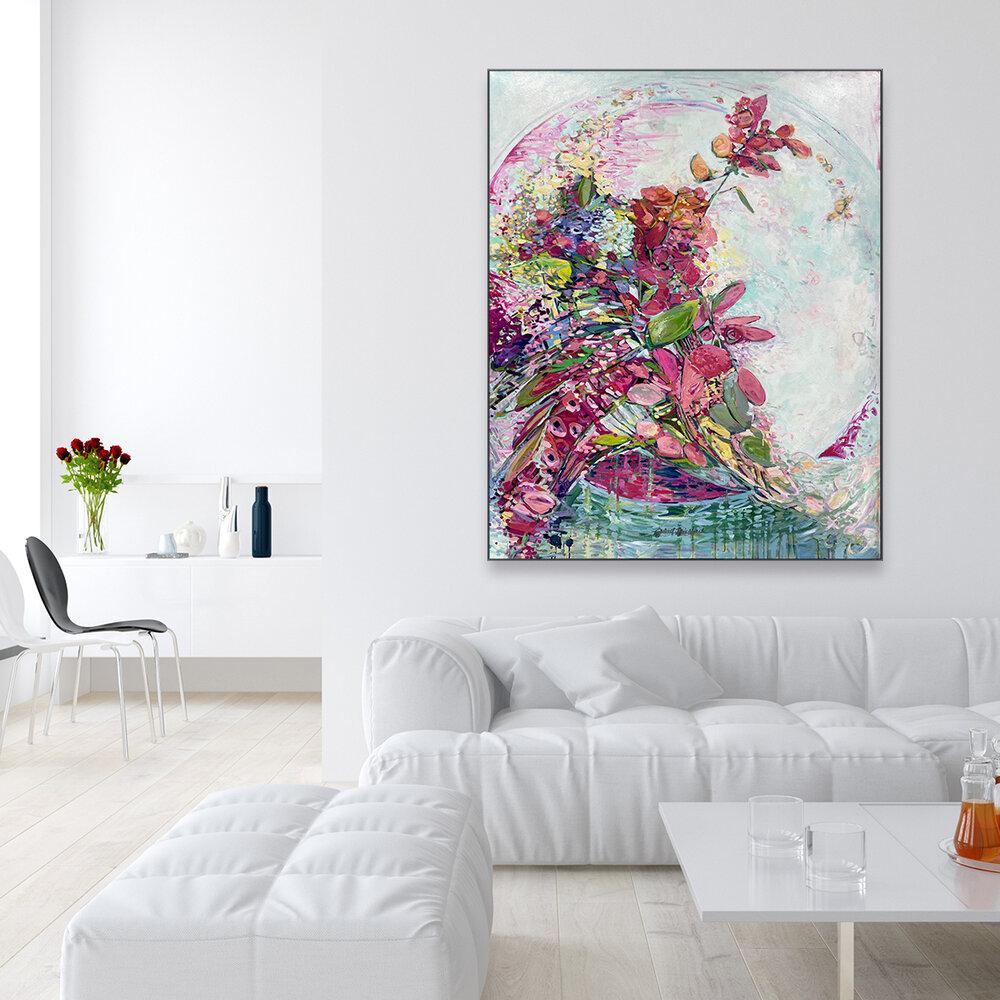 Beautiful Beginnings contemporary floral painting 48x60 original abstract botanical artwork