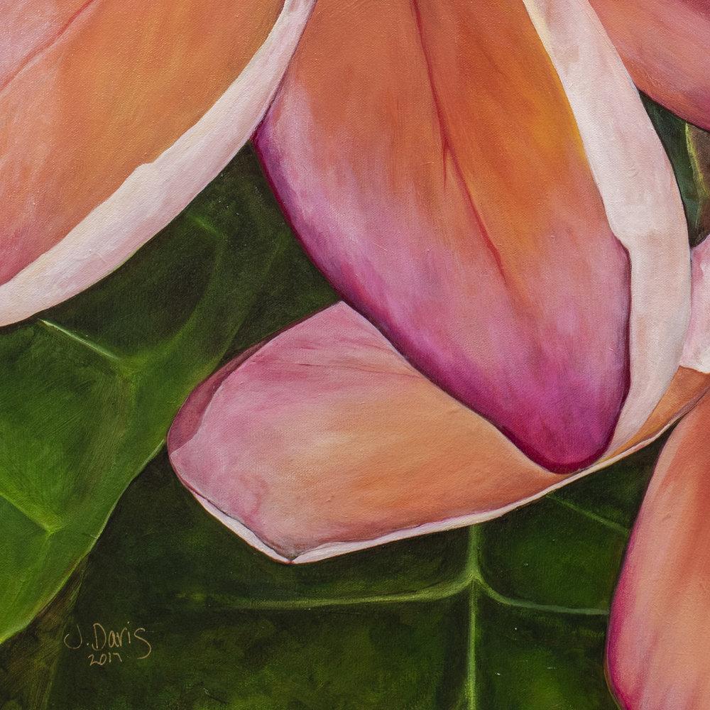 "Plumeria Love" original painting on canvas by Julie Davis detail