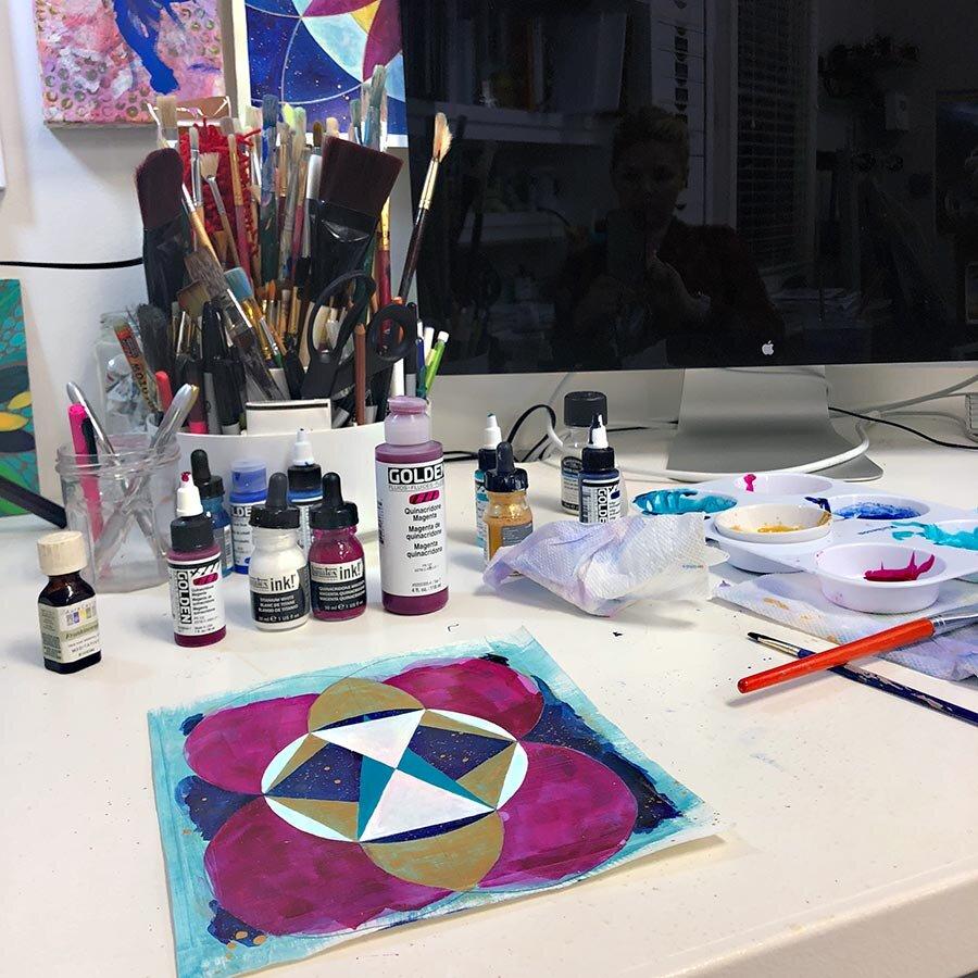 "Sacred Reflection" original sacred geometry painting by Julie Davis