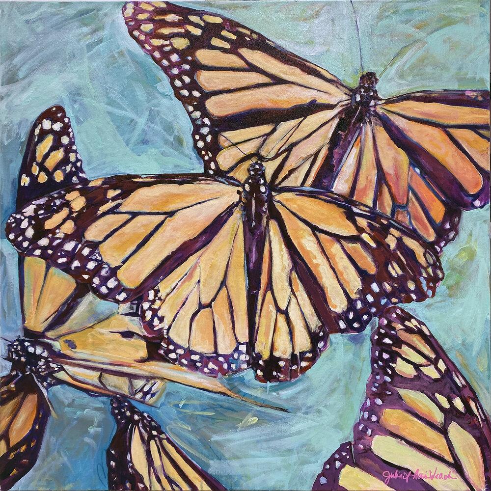“Transformation Taking Flight” original painting on large canvas by Julie Davis