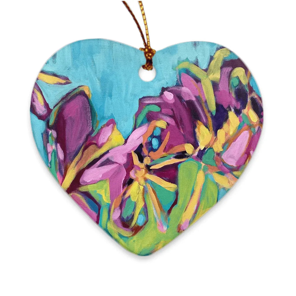 Heart shaped "Golden Hour" porcelain ornament by Julie Davis.