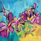 Golden Hour contemporary floral painting by Julie Davis
colorful abstract artwork in turquoise magenta and yellow
botanical modern painting wall art in living room