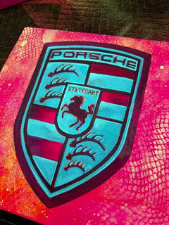 detail of mint grun legacy painting showing layered brushwork and automotive inspired design elements