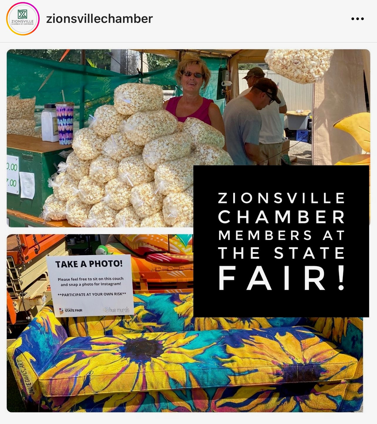 Sunflower Sofa by Julie Davis and Zionsville Chamber at the Indiana State Fair 