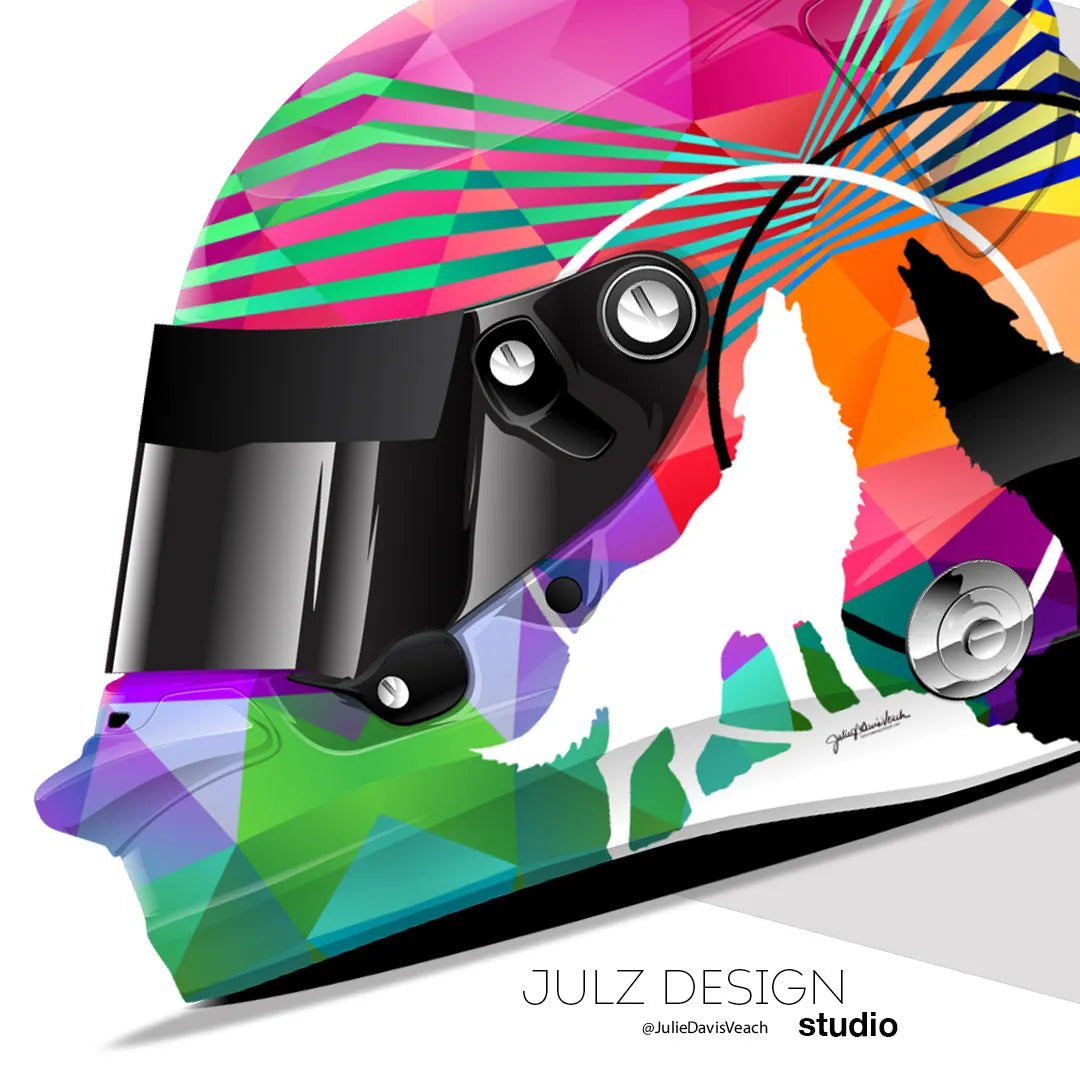 "Wolves Within" Hand-Painted Auto Sport Helmet by Julie Davis