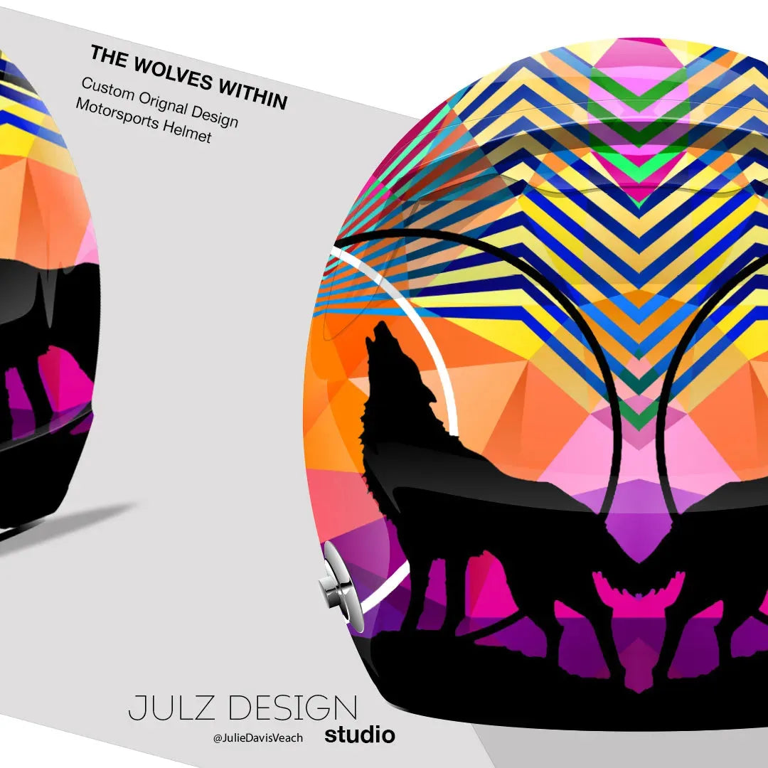 "Wolves Within" Hand-Painted Auto Sport Helmet by Julie Davis