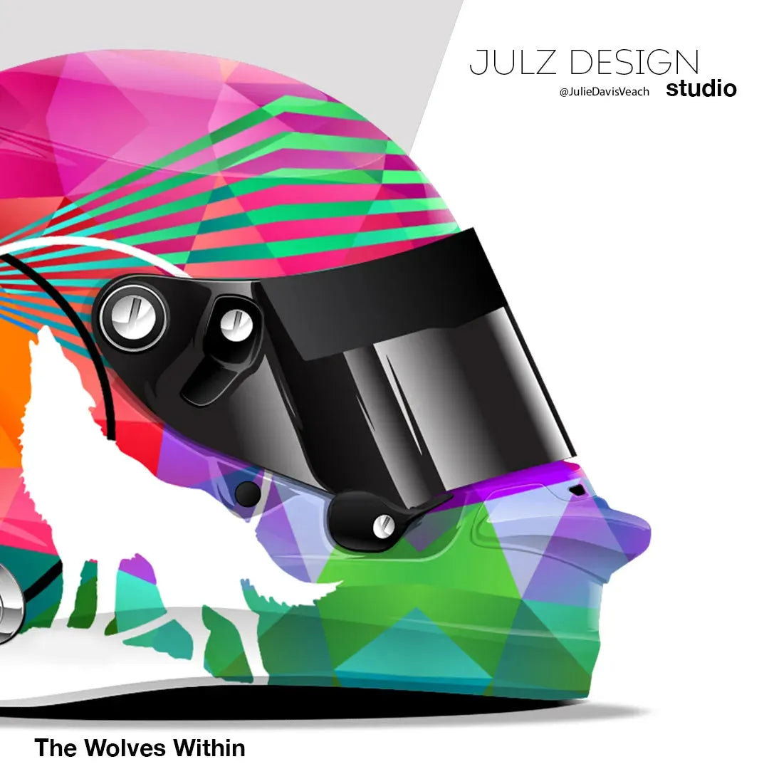 "Wolves Within" Hand-Painted Auto Sport Helmet by Julie Davis