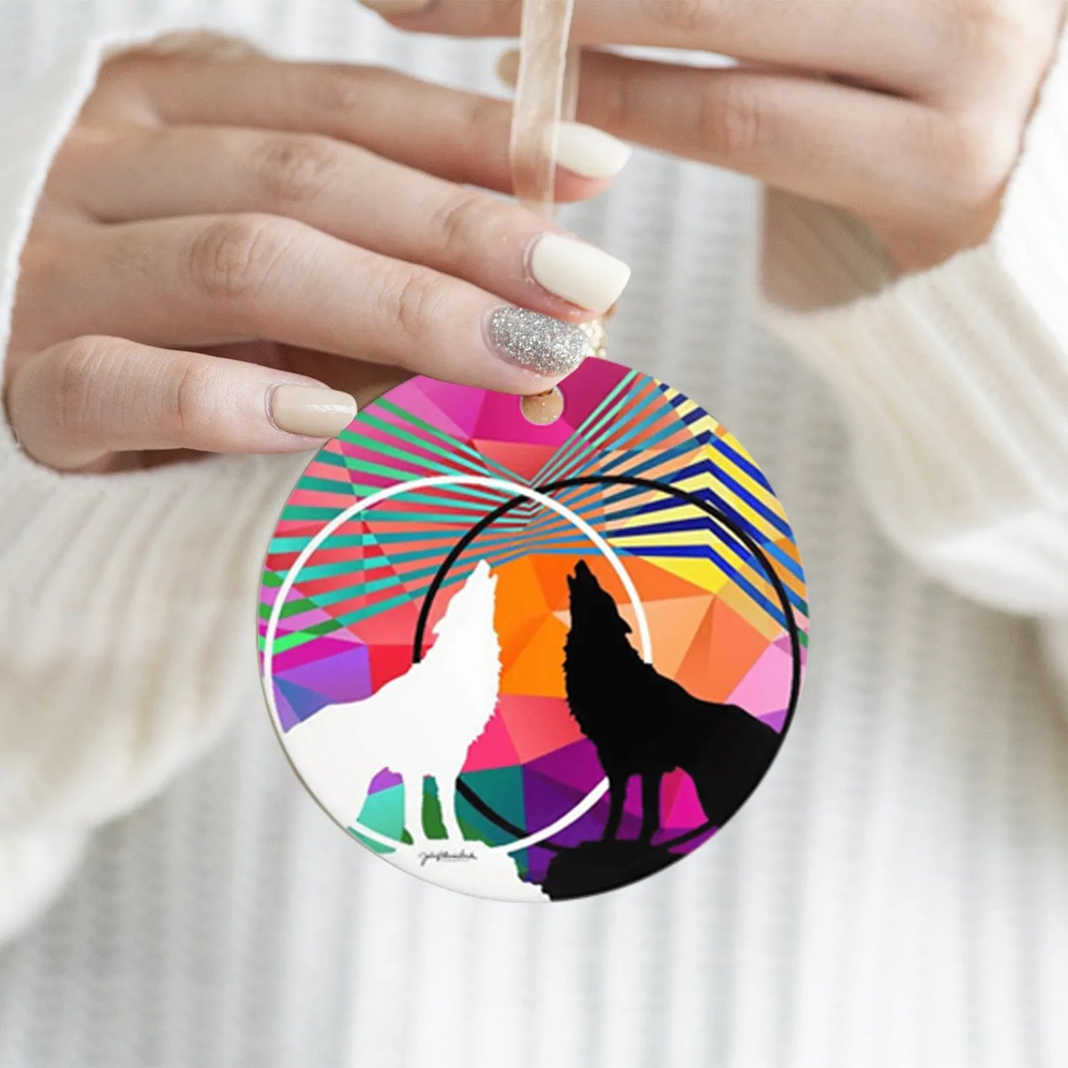 "Wolves Within" Porcelain Ornament by Julie Davis