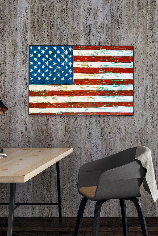 "American Confetti" 24x36" Original on Canvas by artist Julie Davis Veach displayed in a contemporary office space.